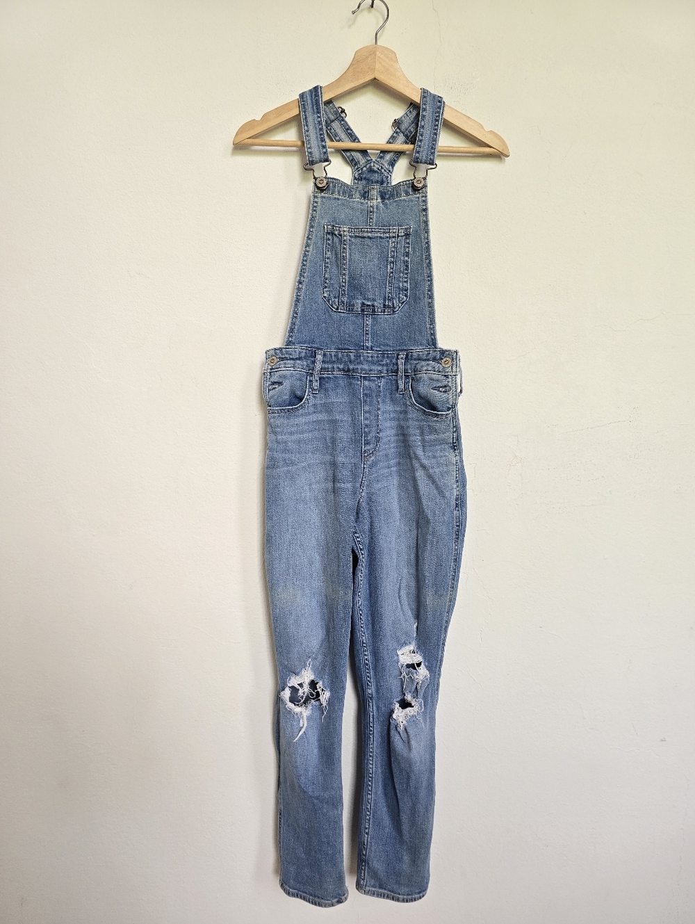 Hollister XS Distressed Denim Overalls Light Wash Skinny Fit - Picture 2 of 15